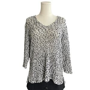 J. JILL Black & White Loose Open Knit Crochet Sweater Womens size XL 100% Cotton